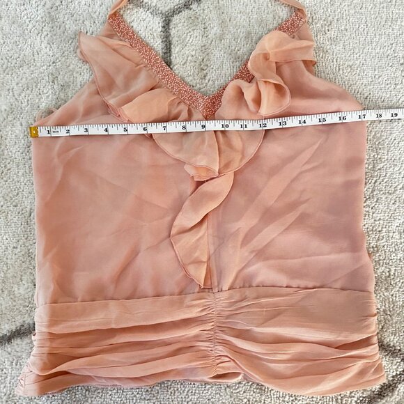 BCBG Petal Pink Beaded Ruffle Tie Back Georgette 90s Y2K Halter Sz Med - Picture 2 of 7